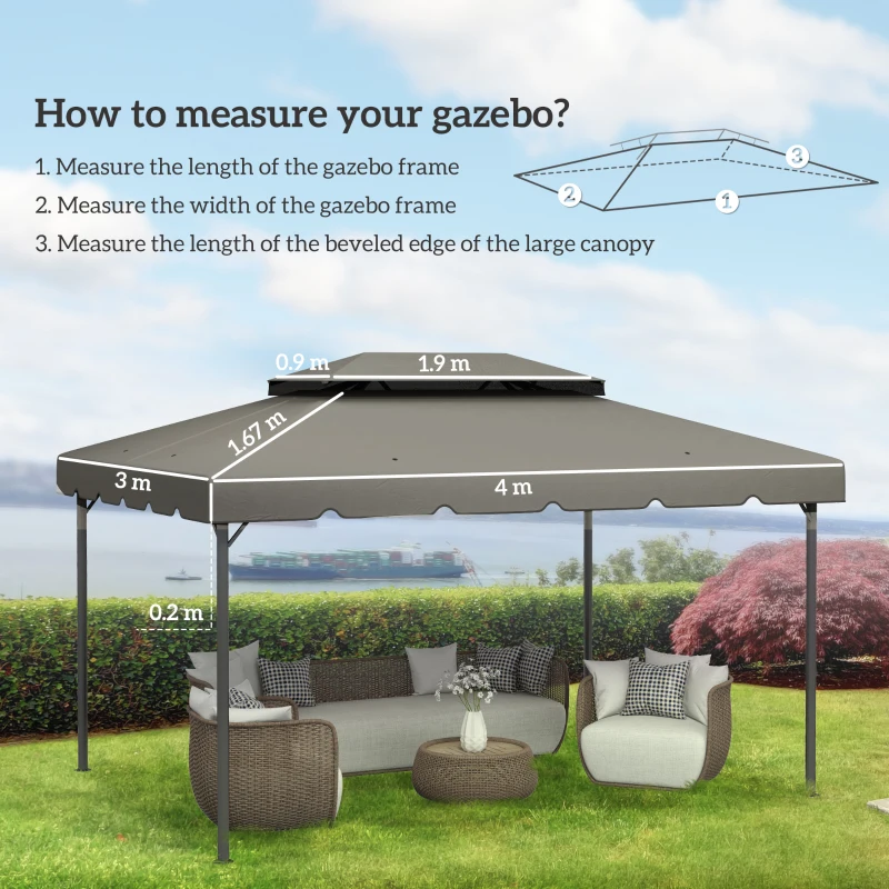 Outsunny Replacement canopy for pavilion gazebo tent roof replacement garden gazebo polyester 4 x 3 m light gray