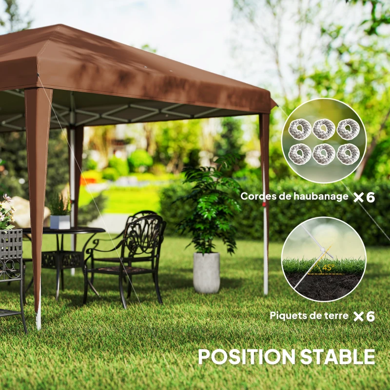 Outsunny 6 x 3 m Canopy Pop-Up Garden Gazebo Folding with Carry Bag, Epoxy Steel, High-Density Oxford, Brown