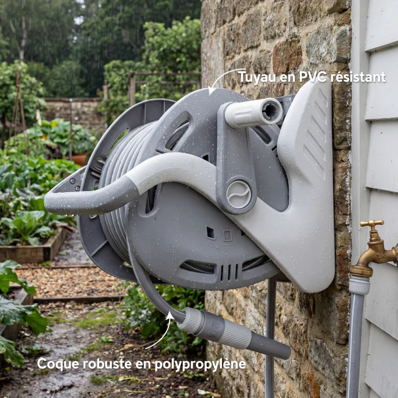 Outsunny Wall-mounted Hose Reel 20+2 m x Ø 15 mm, Portable Water Hose Reel, 2-Mode Nozzle, Gray