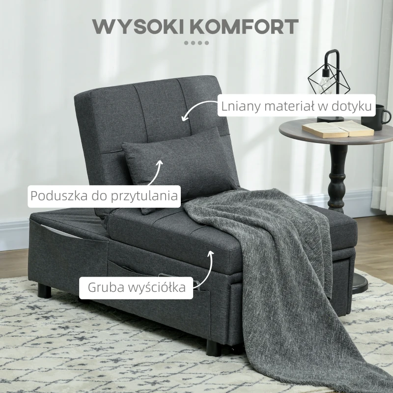 HOMCOM 4-w-1 wielofunkcyjna rozkładana sofa, składany fotel do spania z regulowanym oparciem i poduszką