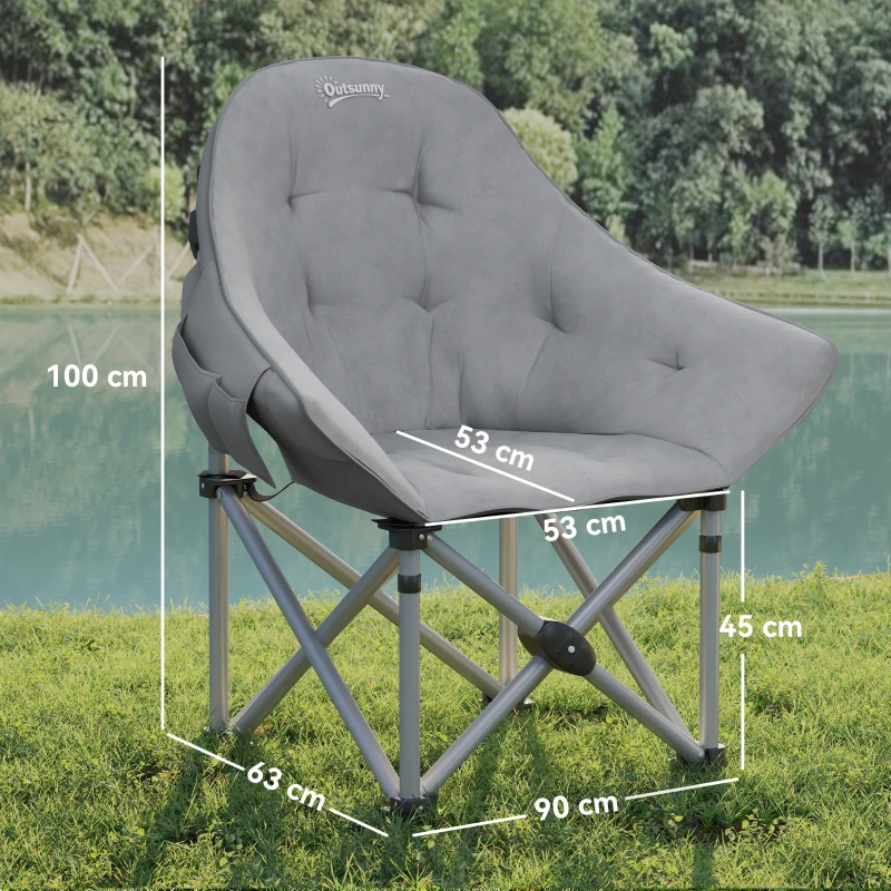 Outsunny Portable Lightweight Folding Camping Chair with Padded Seat, Side Pockets and Carry Bag, Dark Gray