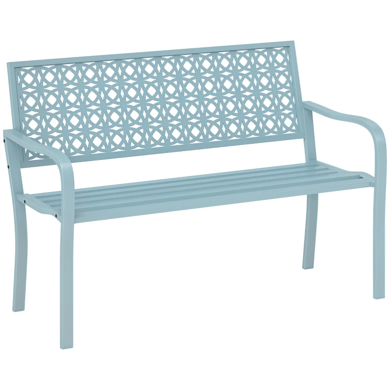 Outsunny 2-Seater Garden Bench, Steel Outdoor Bench with Openwork Backrest, 127 x 63 x 85 cm, blue