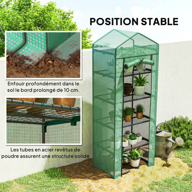 Outsunny Balcony garden greenhouse shelf 5-tier greenhouse 0.69 x 0.49 x 1.93 m steel removable PE cover green