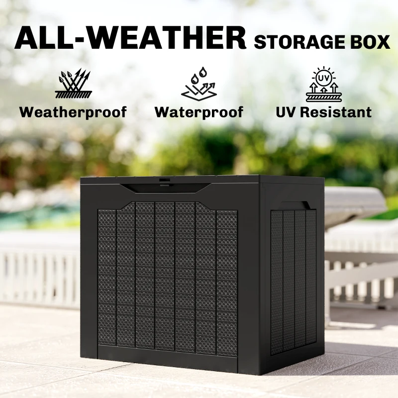 Outsunny 93L Plastic Garden Storage Box, Outdoor Storage Box with Handles, Waterproof Outdoor Storage Container, Black