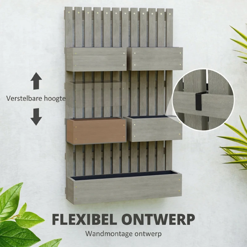 Outsunny Houten verhoogd plantenbed, verstelbaar met latwerk, tuinbed 60x16x100cm Grijs
