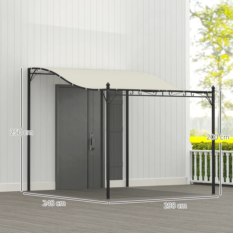 Outsunny Pergola 3 x 2,5 m, montowana do ściany, pawilon ogrodowy z metalową ramą, otwory odprowadzające wodę, zadaszenie przeciwsłoneczne, kremowobiały
