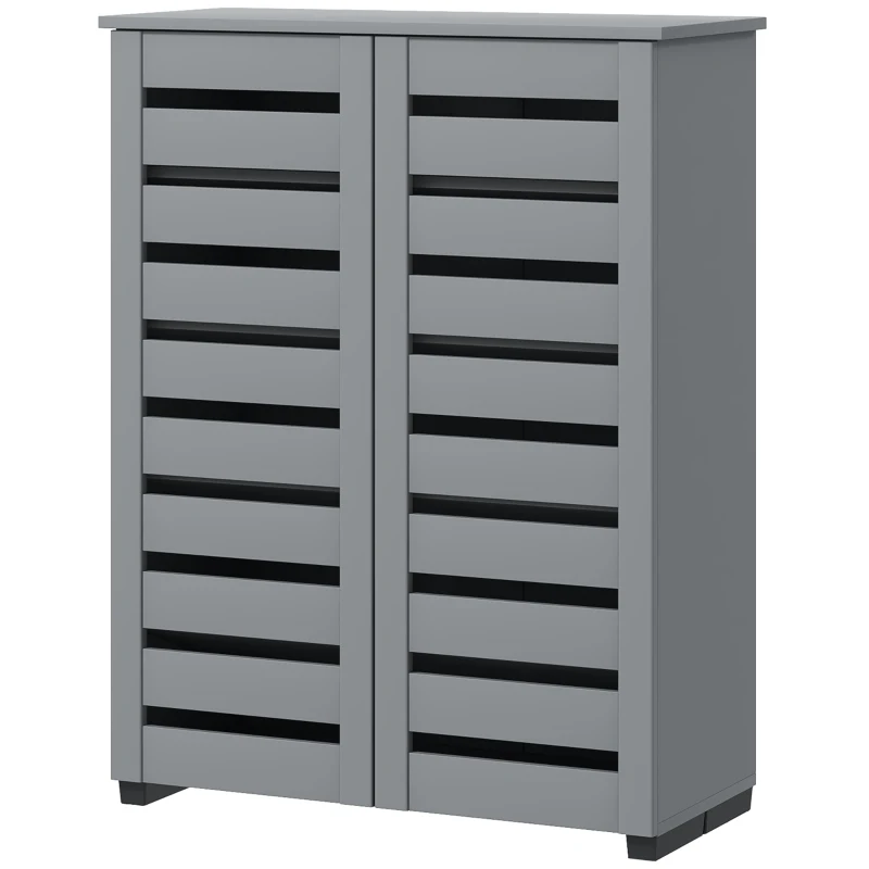 HOMCOM Narrow Shoe Cabinet for Entryway, 5-Tier Slim Shoe Storage Cabinet with 2 Slatted Doors and Adjustable Shelves Grey