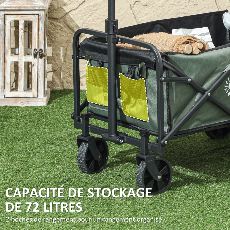 Outsunny Folding Transport Cart wheeled cart with telescopic handle with rear opening 76 x 48 x 92 cm green