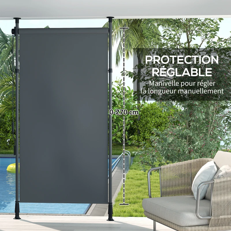 Outsunny Manual retractable freestanding awning adjustable length crank no-drill installation metal aluminum polyester dark gray