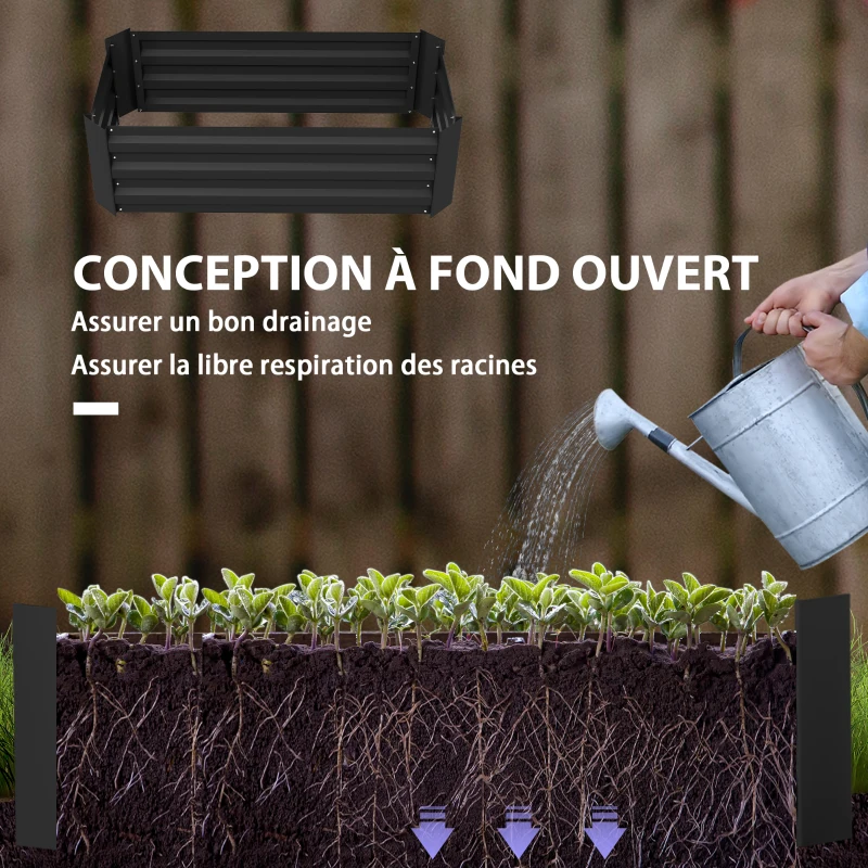 Outsunny Set of 2 garden raised beds dim. 100L x 50l x 30H cm - black corrugated steel sheet