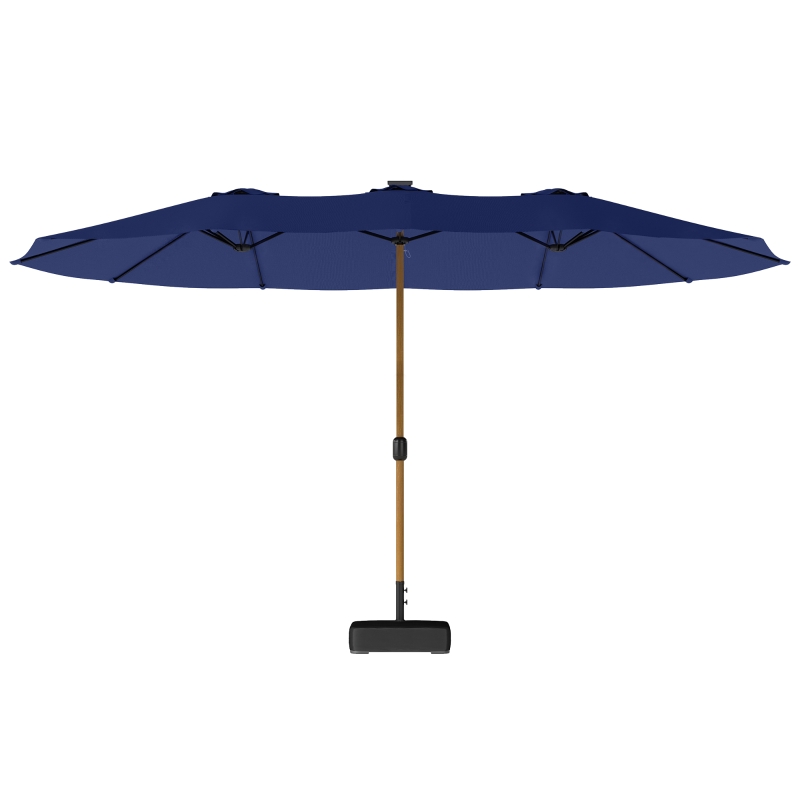 Outsunny Umbrelă Dublă cu 12 Spițe, Manivelă, Bază încrucișată și Saci de Nisip, 4,7x2,8 m, Albastru Închis