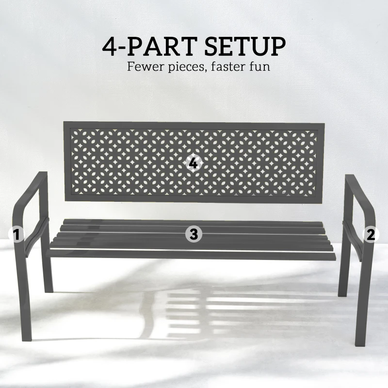 Outsunny Ławka ogrodowa 2-osobowa Metalowa odporna na warunki atmosferyczne Ławka balkonowa z oparciem odpornym na rdzę Geometryczna wytrzymałość do 240 kg