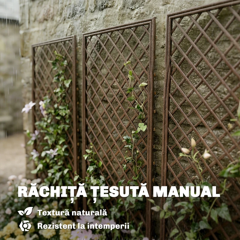 Outsunny Grilaj de Grădină, Pergolă cu Răchită de 8mm, Partea Superioară Plată, Finisaj Natural