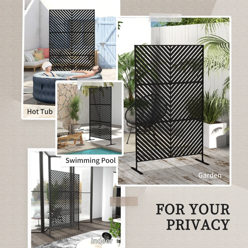 Outsunny 6.5FT Decorative Outdoor Divider, Metal Privacy Screen with Stand, Triangle Style, Black
