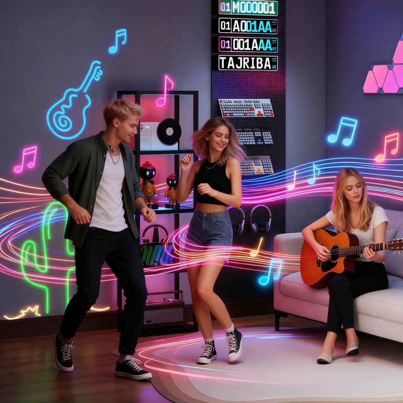 HOMCOM RGB lampa podłogowa z szklanymi półkami, sterowana pilotem, synchronizacja z muzyką, czarna