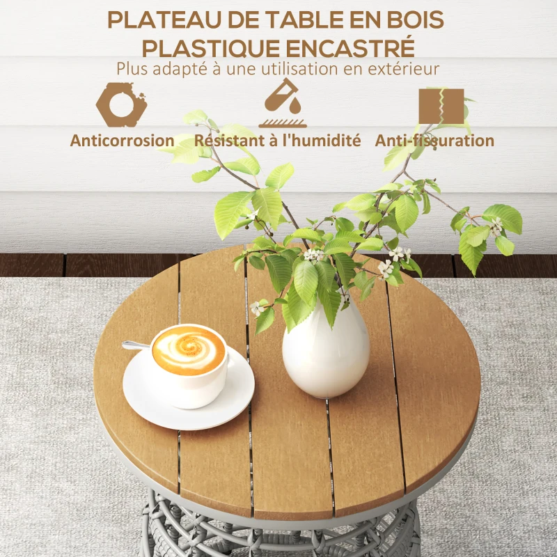 Outsunny Garden coffee table, round outdoor side table in rattan-effect resin & steel with composite top Ø45 x 50 cm gray
