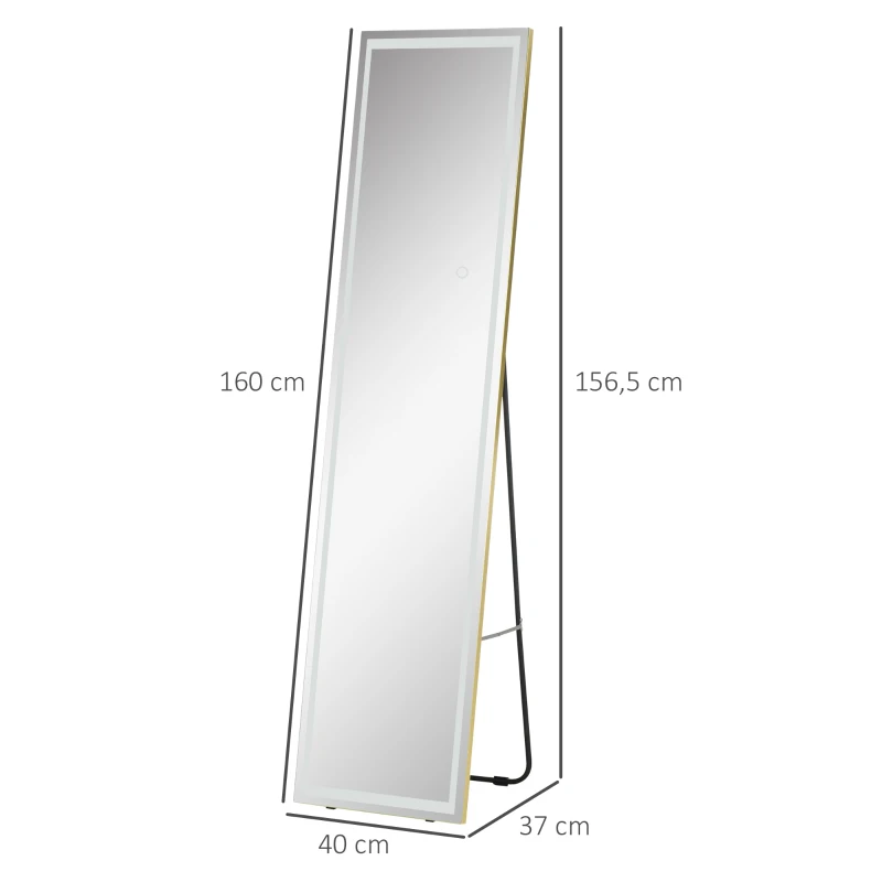 HOMCOM 2 w 1 Lusterko z oświetleniem LED, wolnostojące, ścienny, regulowalne, 40 cm x 37 cm x 156,5 cm, Srebrny
