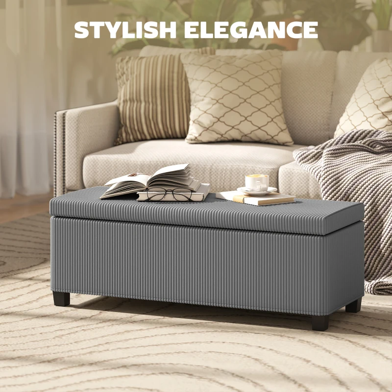 HOMCOM 84L Corduroy Storage Ottoman - Grey