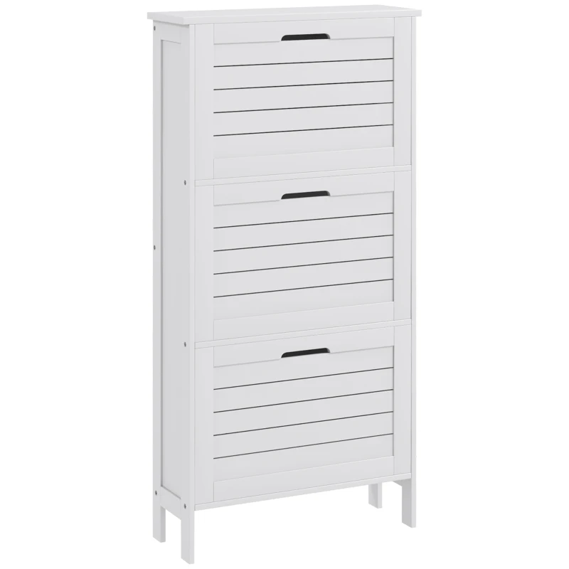 HOMCOM Narrow Shoe Cabinet with 3 Flip Drawers - White