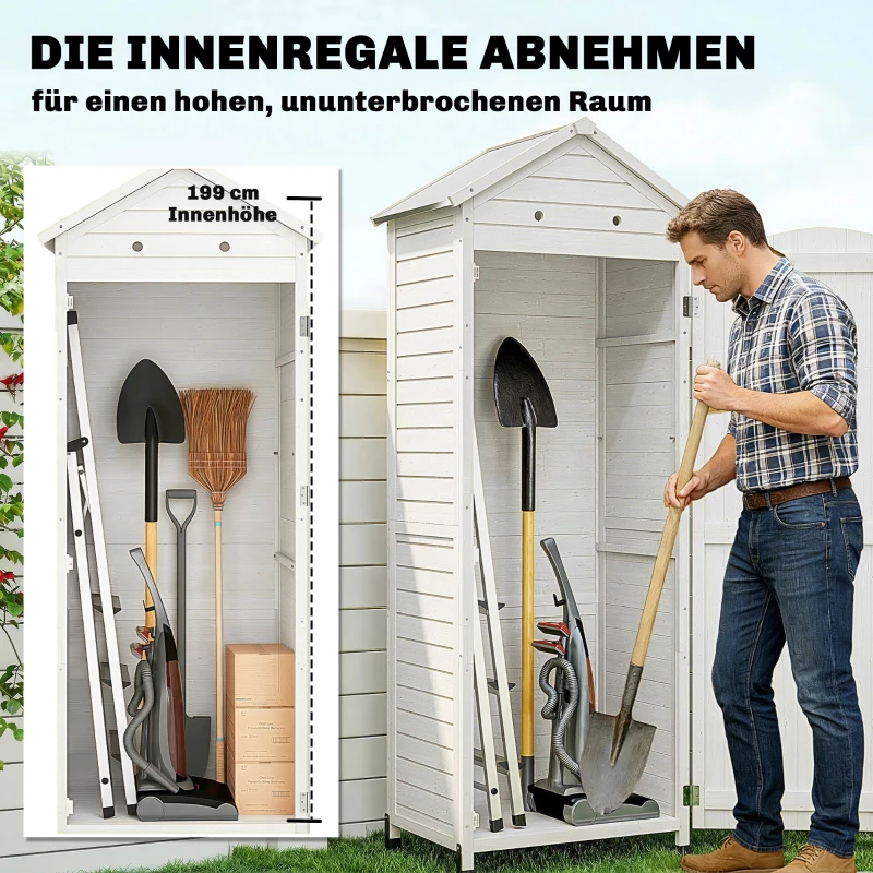 Outsunny Gartenschrank Holz extra hohe Geräteschuppen mit verstellbar Ablage magnetisch Tür galvanisiert Dach Belüftung
