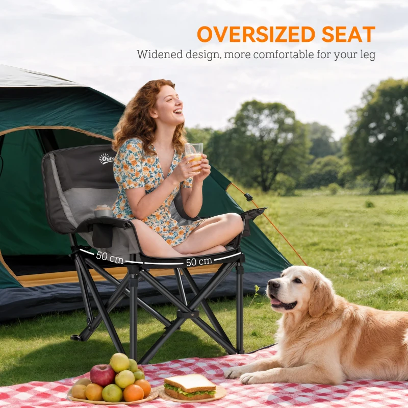 Outsunny Portable Padded Camping Chair, with Bag - Black/Grey