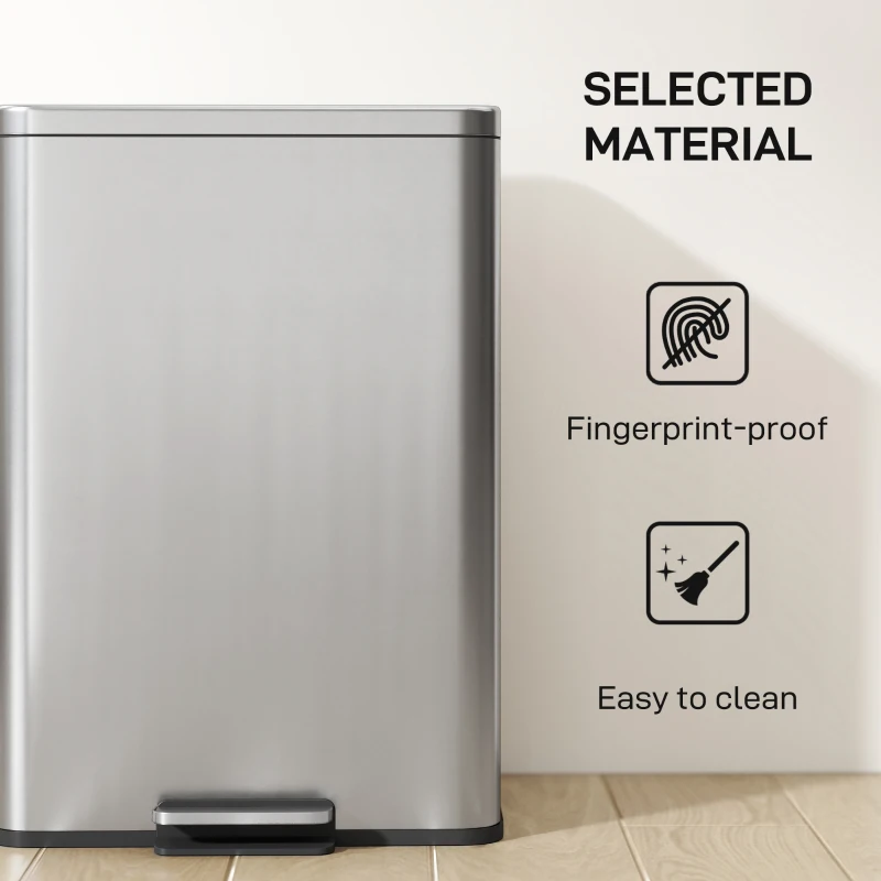 HOMCOM 20L Kitchen Bin with Soft-Close Lid and Stay-Open Function, Stainless Steel Pedal Bin with Removable Inner Bucket for Kitchen, Office, Home, Silver Tone