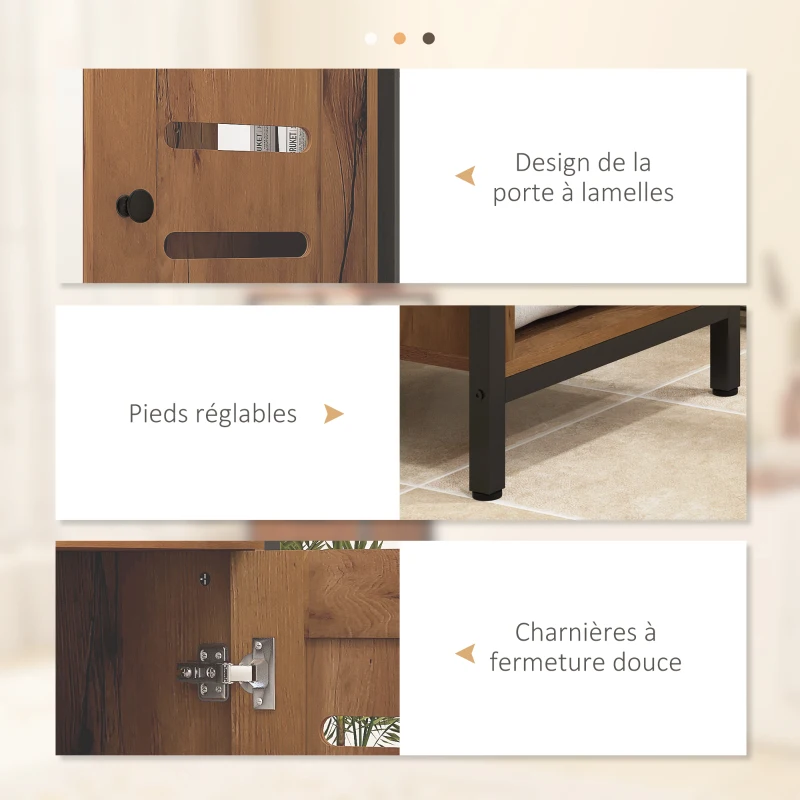 kleankin Bathroom base cabinet with slatted door steel frame open niche 37 x 30 x 85 cm rustic brown