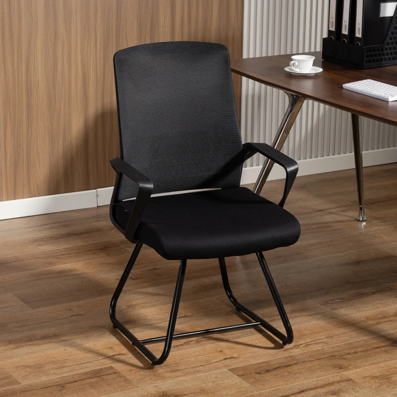 HOMCOM Chaise de bureau ergonomique sans roulettes, chaise de conférence avec dossier en maille, soutien lombaire, noir