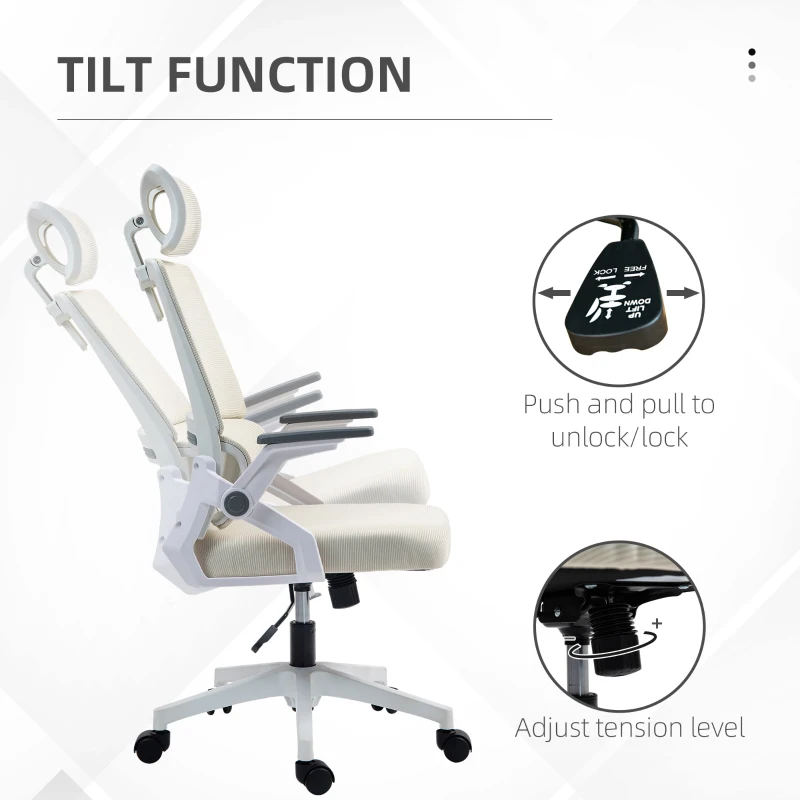 Vinsetto Krzesło Biurowe, Regulowane, Zagłówek, 60 x 61 x 121,5 cm, Beżowe