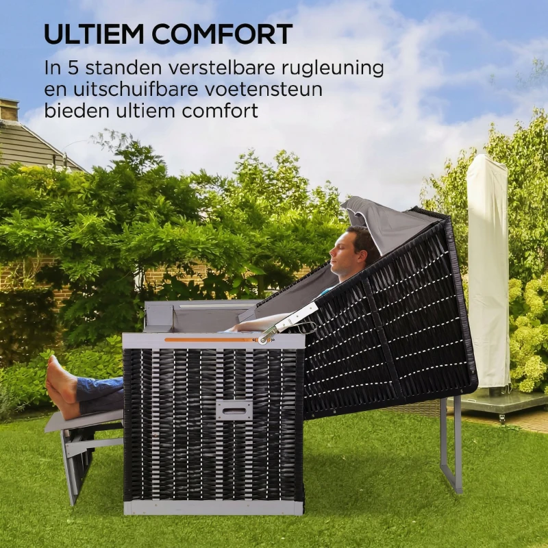 Outsunny Strandstoel dubbele ligstoel met beschermhoes voor bekerhouders PE rotan grijs