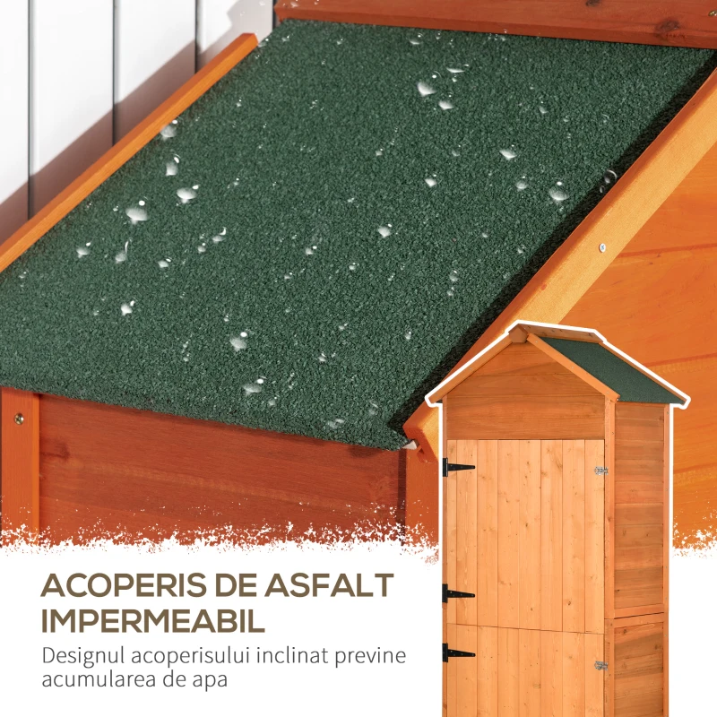 Outsunny Căsuță din Lemn pentru Grădină, Dulap Exterior pentru Unelte cu 2 Uși și 3 Rafturi, 84x52x188cm(m-5)