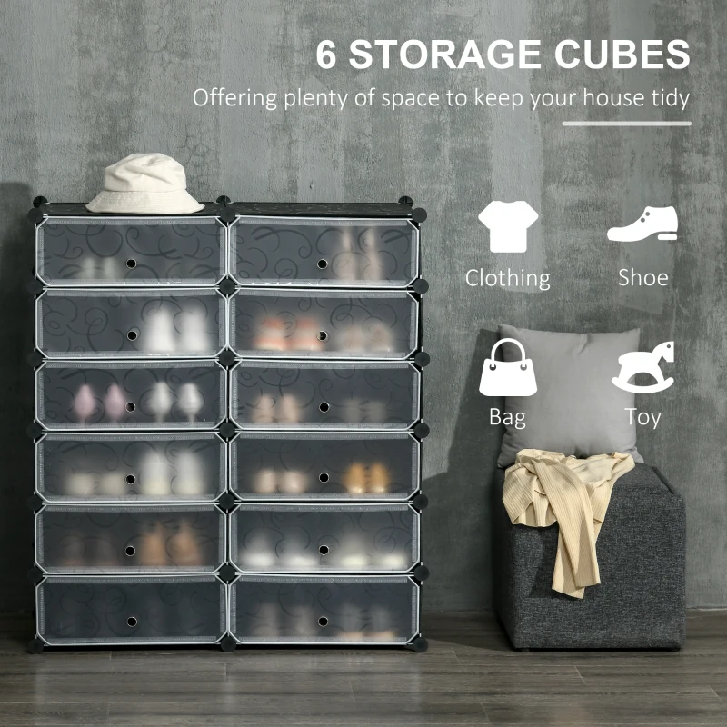 Szafka na buty 12 par, modułowa, czarna, oszczędność miejsca