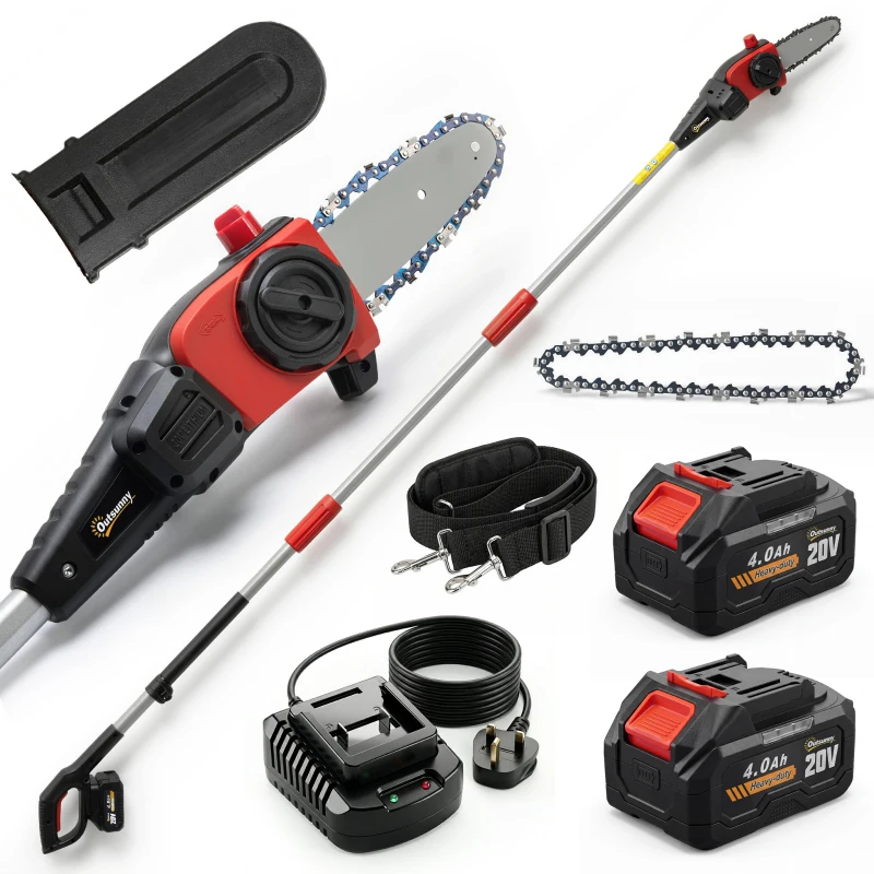 Outsunny 18V 8" Cordless Pole Chainsaw, 1.94m/2.56m Electric Chainsaw with 2 x 4.0Ah Batteries, Charger, Auto Lubrication