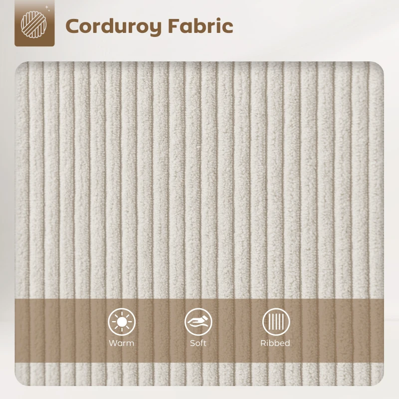 HOMCOM Zestaw 2 Hokerów ze Sztruksowym Wykończeniem i Stalowymi Nóżkami, Krzesła Tapicerowane do Kuchennej Wyspy, Jadalni, Kremowe