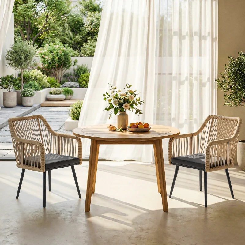 Outsunny Set 2 Scaune de Grădină din Ratan PE cu Perne Moi Lavabile și Brațe, Scaune pentru Dining Exterior din Oțel, pentru Terasă, Balcon, Grădină, Exterior, 54x65x80cm, Gri Închis