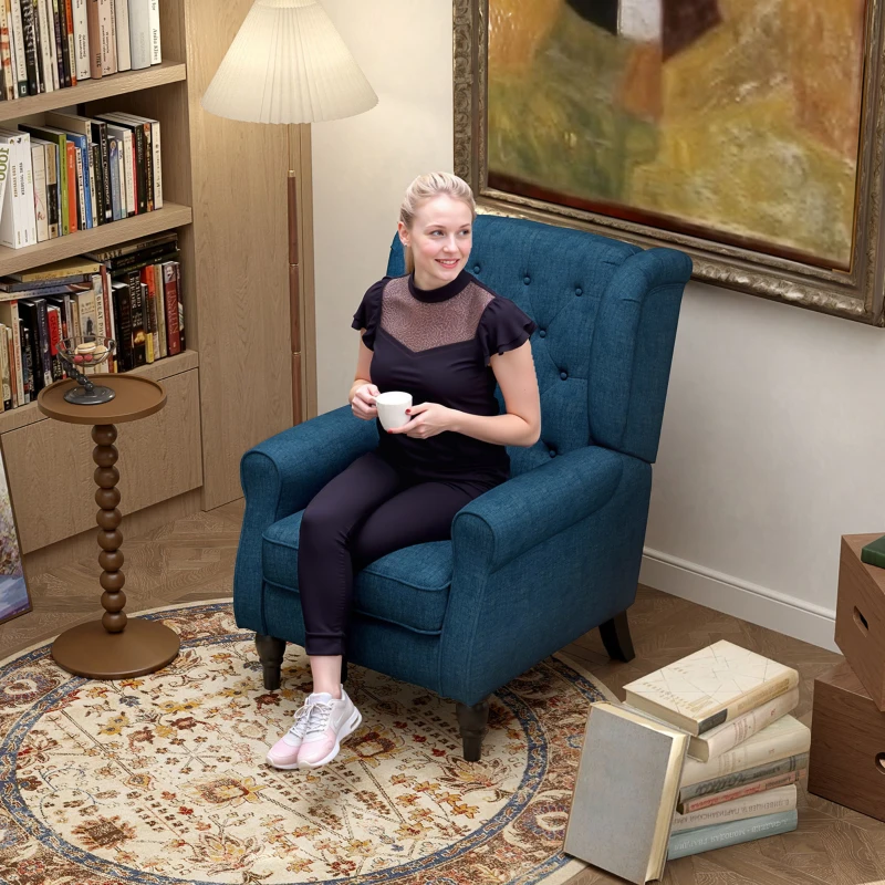 HOMCOM Poltrona de Sala de Estar Poltrona Moderna para Dormitório com Pés de Madeira Poltrona Individual 74x86x102 cm Azul