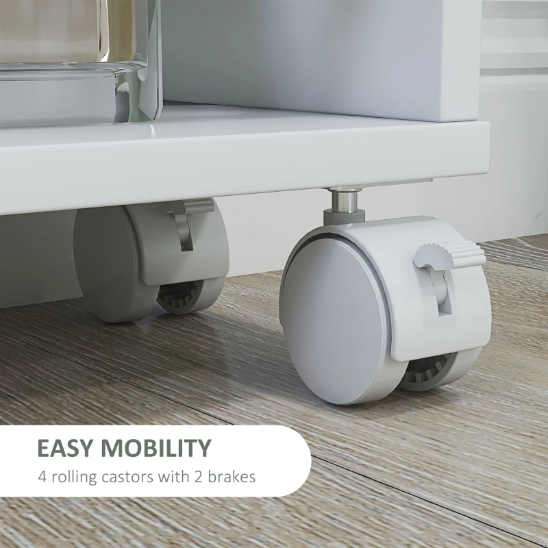 HOMCOM 4 Tier Utility Rolling Cart, Storage Trolley with Wheels and Handle, Narrow Shelf Organizer for Living Room, Laundry, Garage and Bathroom, Black