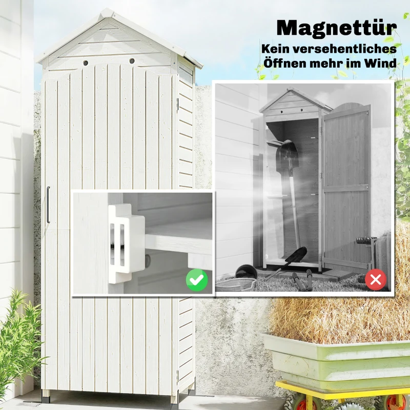 Outsunny Gartenschrank Holz extra hohe Geräteschuppen mit verstellbar Ablage magnetisch Tür galvanisiert Dach Belüftung