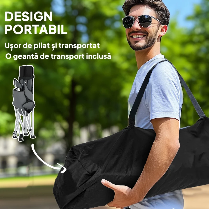 Outsunny Set de 2 Scaune de Camping Pliabile cu Suport pentru Picioare Detașabil, 82x100x88 cm, Negru