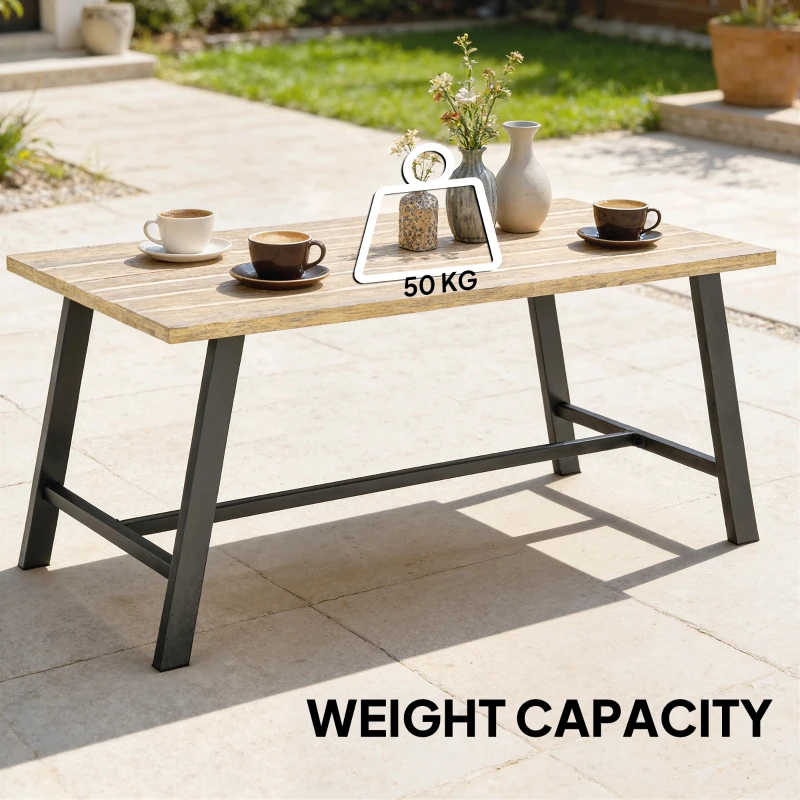 Outsunny Stolik zewnętrzny, prostokątny metalowy stolik pomocniczy z blatem imitującym drewno, 100 x 55 cm, brązowy