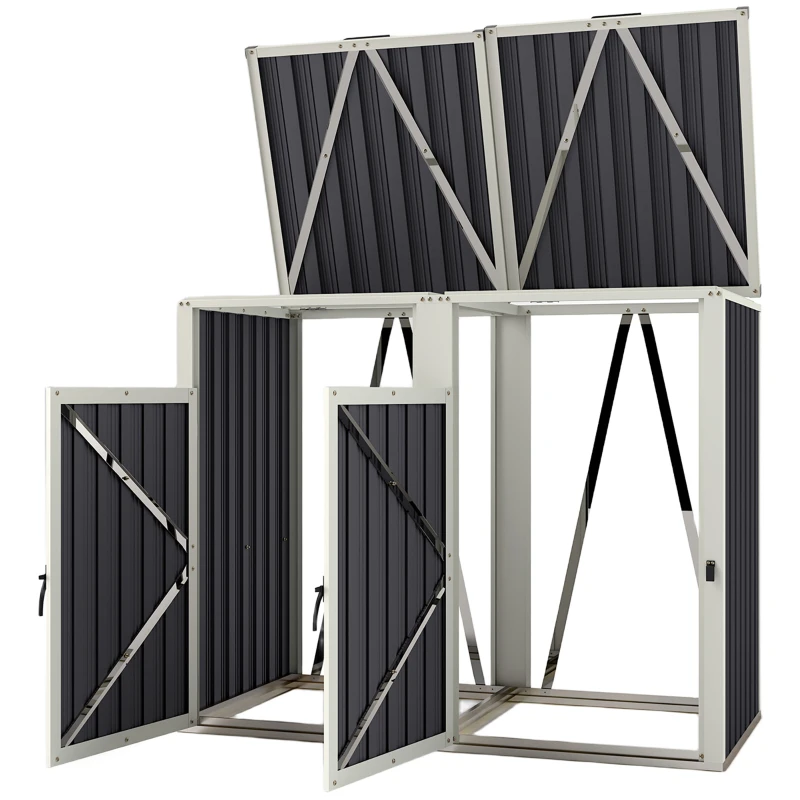 Outsunny Shelter for 2 x 240 L Bins Outdoor Bin Cover 180° Lift-Up Lid Galvanized Steel 146x81x122cm Dark Gray