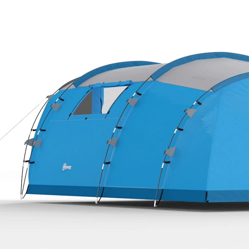 Outsunny Tenda de Campismo Familiar Tipo Túnel para 4 Pessoas com 2 Quartos Porta 4 Janelas Impermeável Montagem Fácil Azul