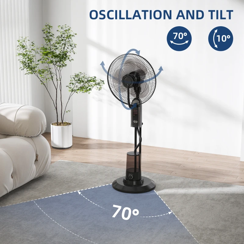 HOMCOM Wentylator z Chłodzeniem Wodnym, Nawilżacz Powietrza, Regulacja Nachylenia 10°, Tryb Oscylacji 70°, 3 Prędkości, Moc 75W, Czarny