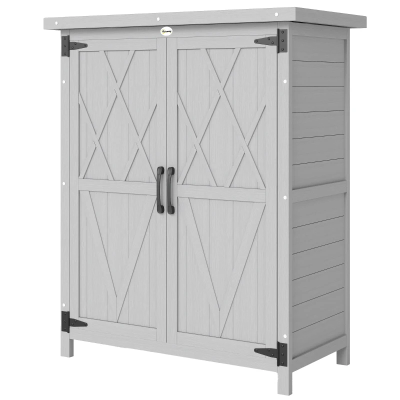 Outsunny Garden shed cabinet 3 shelves 2 doors galvanized waterproof metal roof solid wood 75 x 40 x 90 cm gray