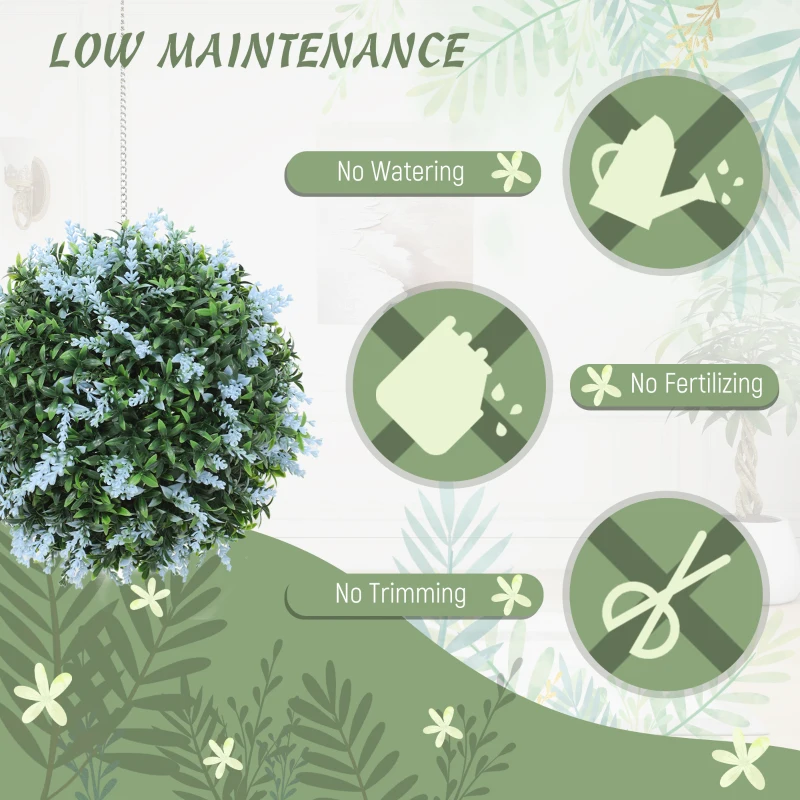 HOMCOM Set of 2 Artificial Plant Topiary Balls, UV-protected Fake Decorative Plants, Blue