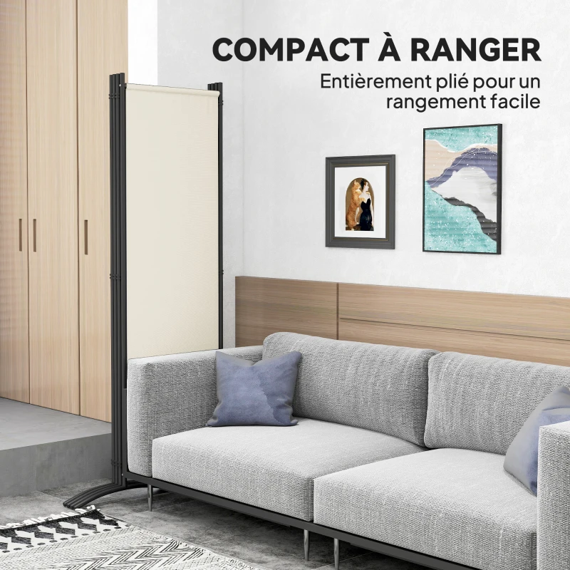 Outsunny Room Divider 221 x 172 cm, 4-panel garden screen with wide feet, 180 g/m² polyester fabric, cream