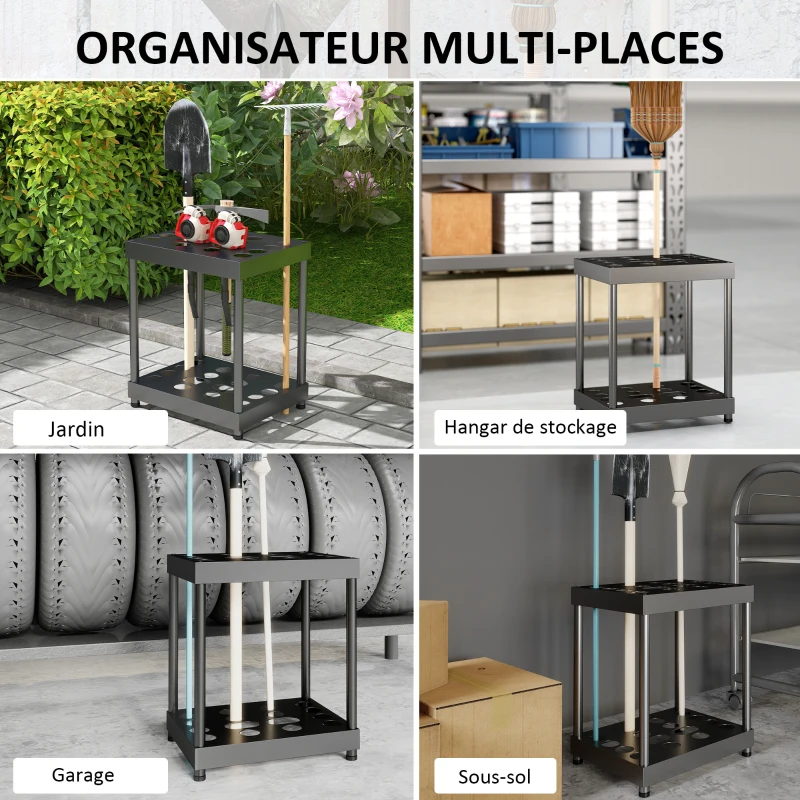 Outsunny Garden tool organizer, garden tool rack 16 compartments 2 tiers 42 x 33 x 50 cm black