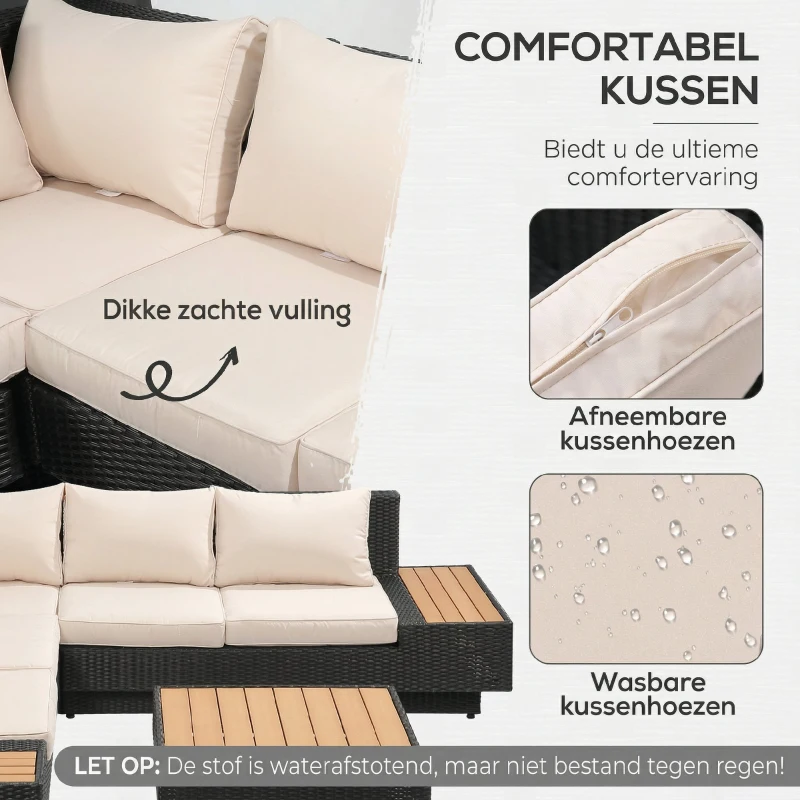 Outsunny luxe tuinset met planken 4 stuks PE rotan zwart