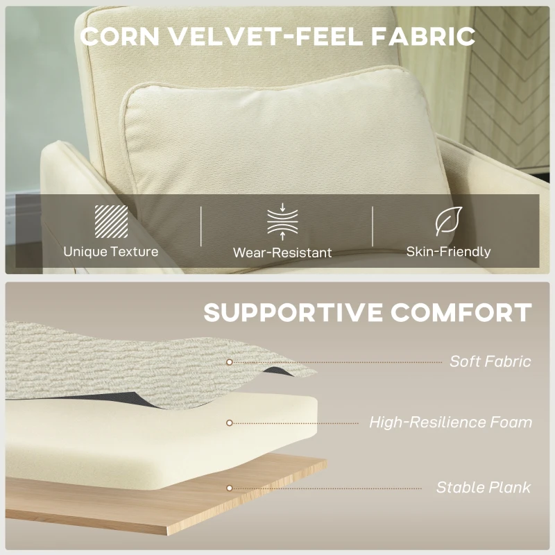 HOMCOM Fotel z funkcją spania 3 w 1, szerokie siedzisko do salonu, 85,5cm x 74cm x 82cm, beżowy