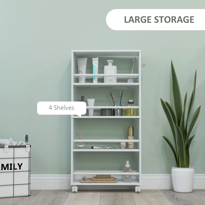 HOMCOM 4 Tier Utility Rolling Cart, Storage Trolley with Wheels and Handle, Narrow Shelf Organizer for Living Room, Laundry, Garage and Bathroom, Black